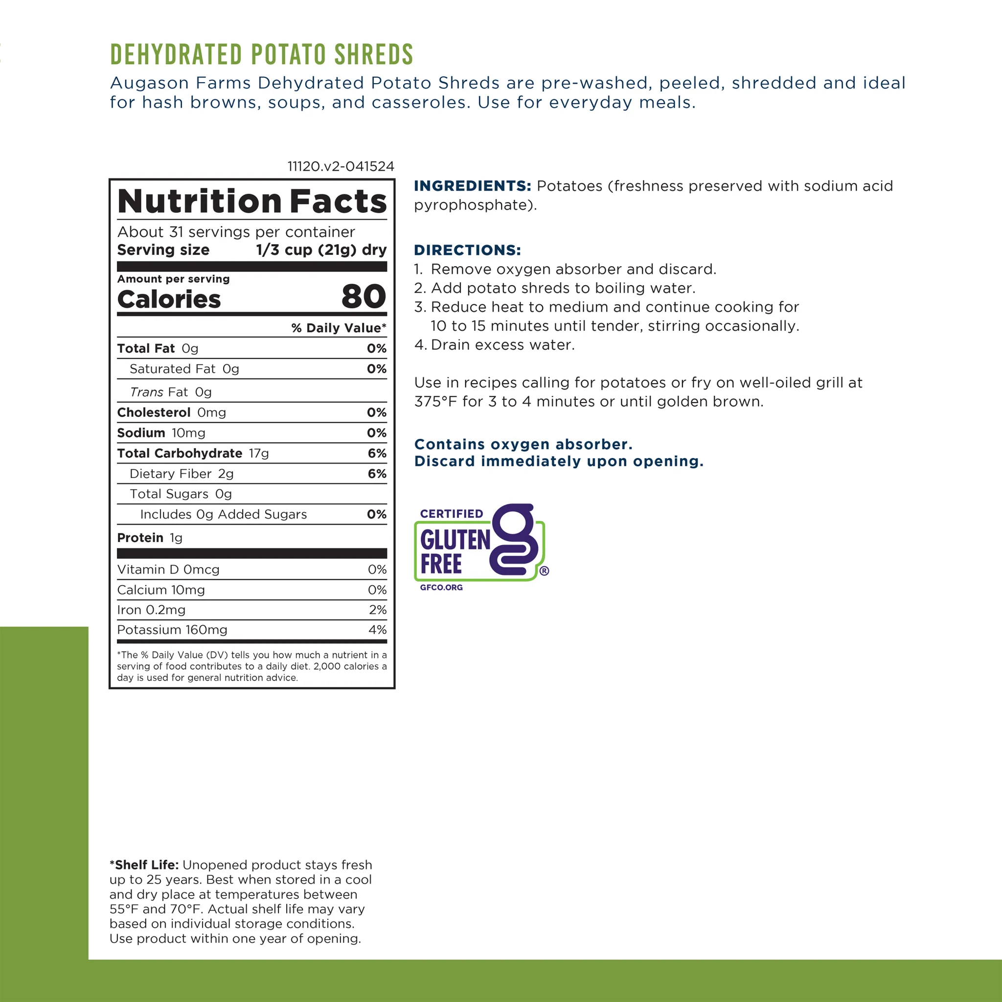 Dehydrated Potato Shreds Can, 31 Servings - Image 3