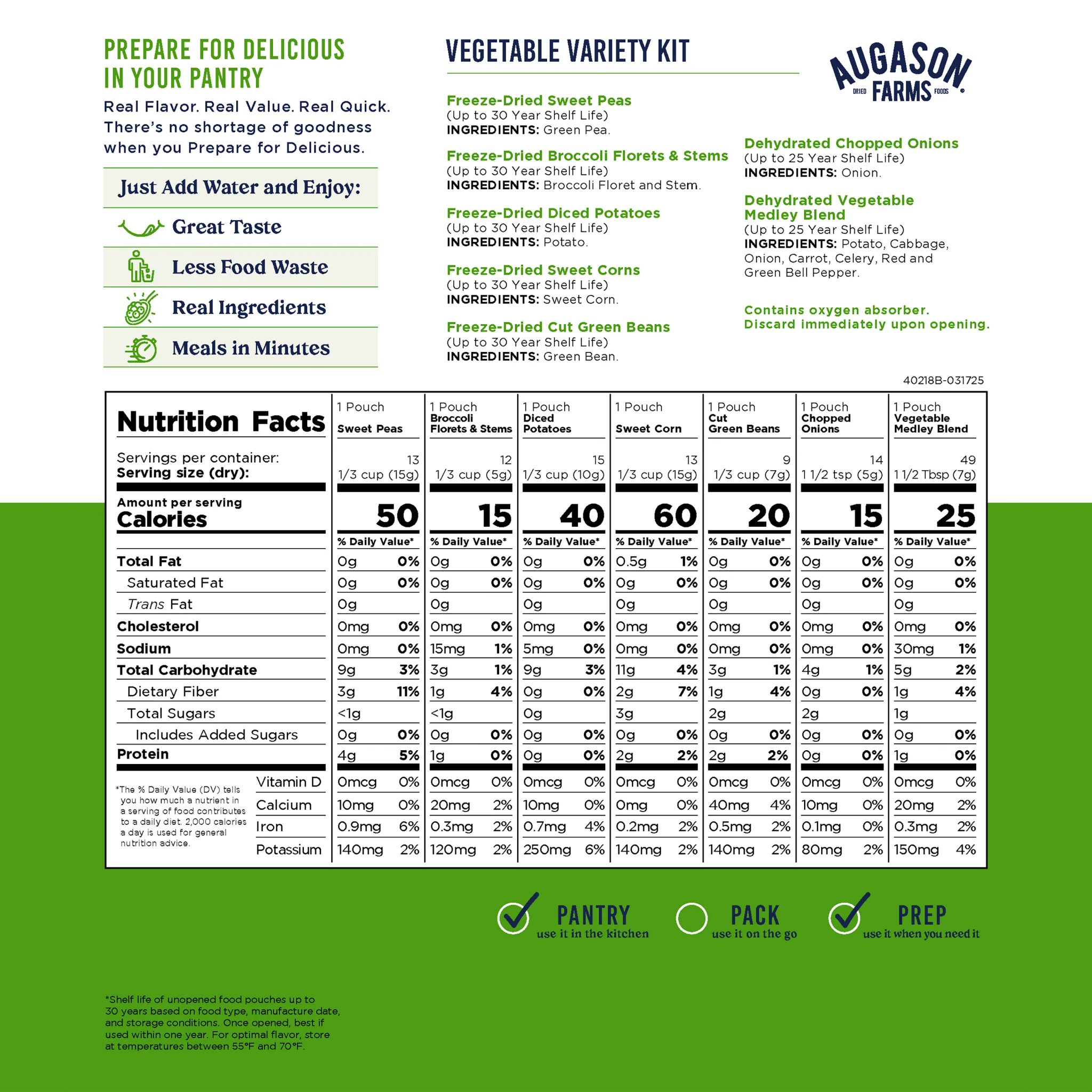 Freeze Dried & Dehydrated Vegetable Variety Kit, 125 Servings - Image 3