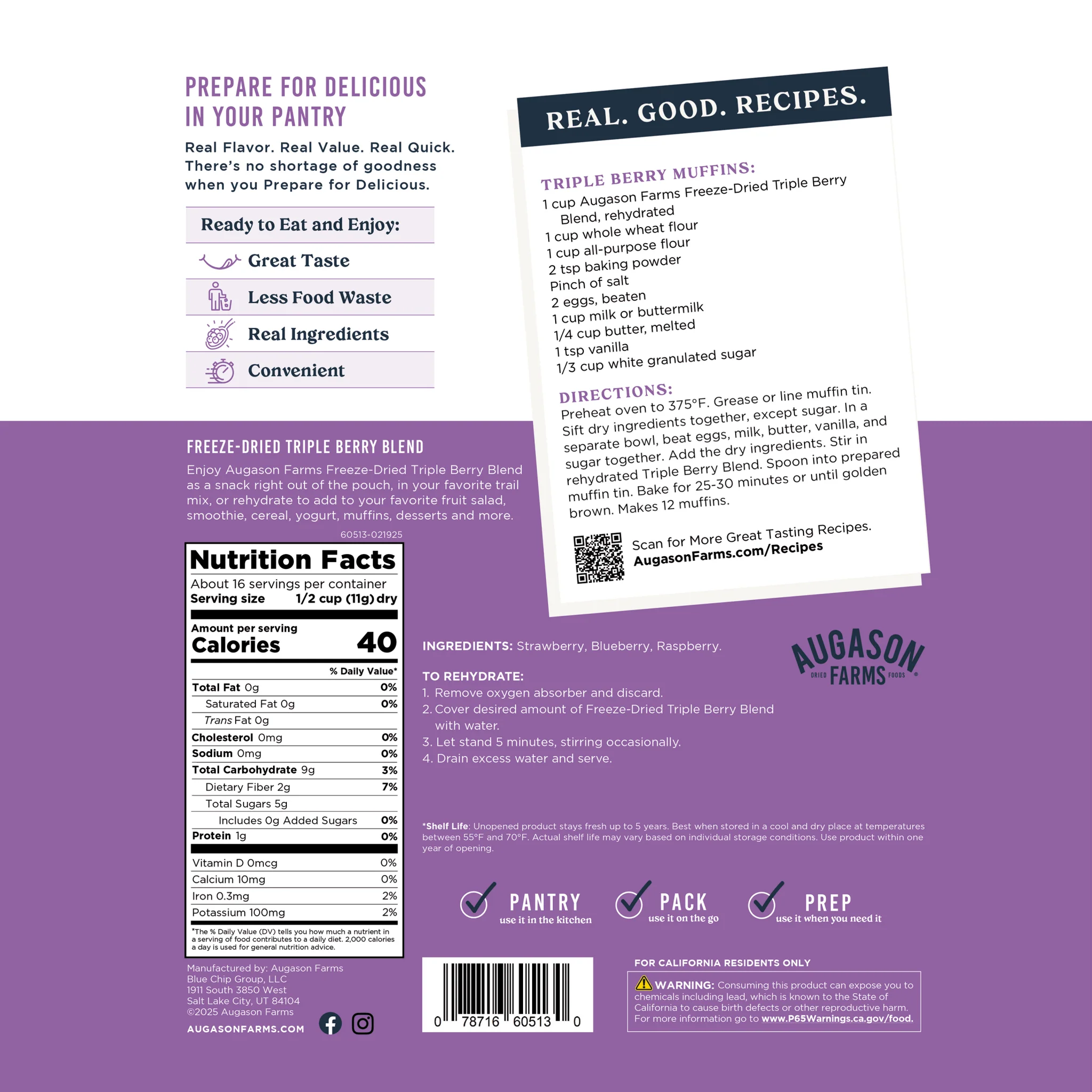 Freeze Dried Triple Berry Blend Family Size Pouch, 16 Servings - Image 7