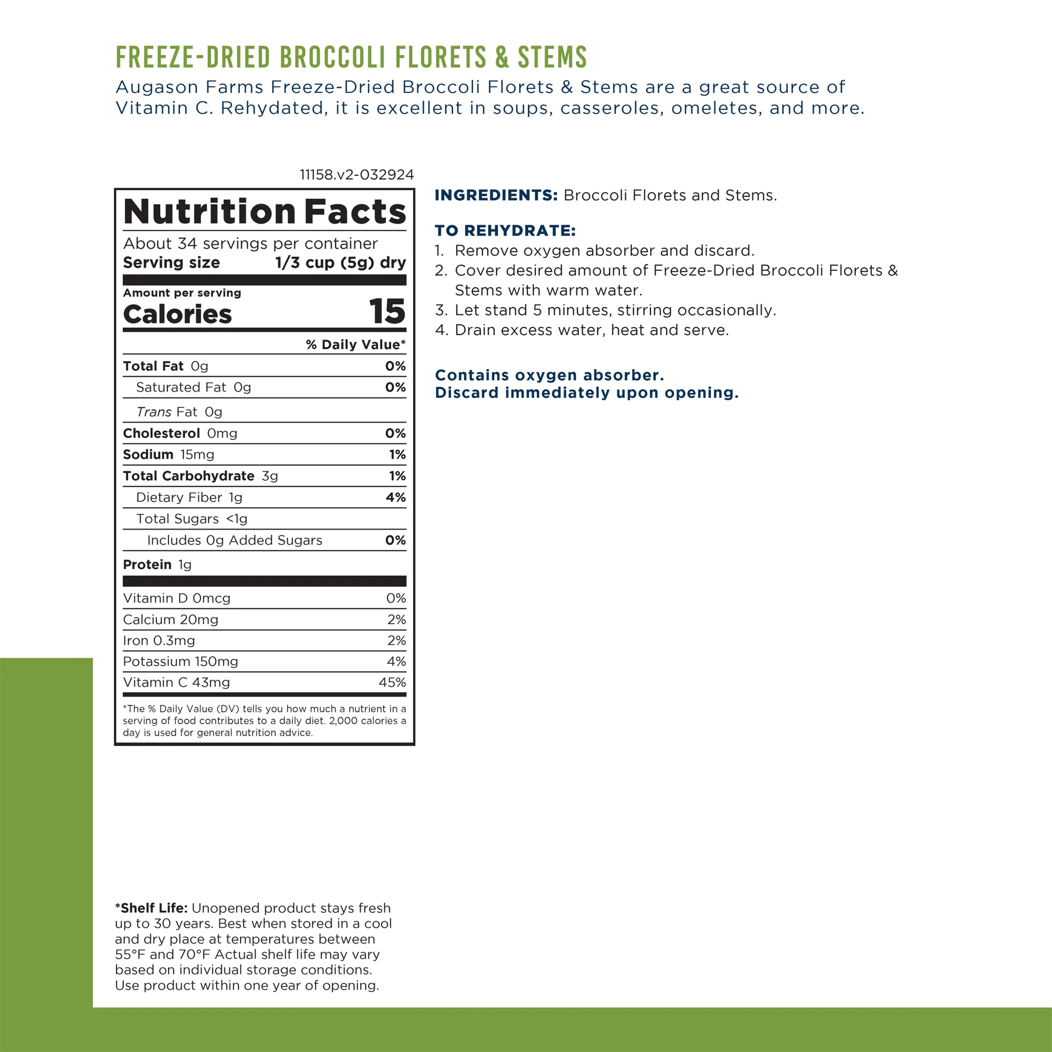 Freeze Dried Broccoli Florets and Stems Can, 34 Servings - Image 3