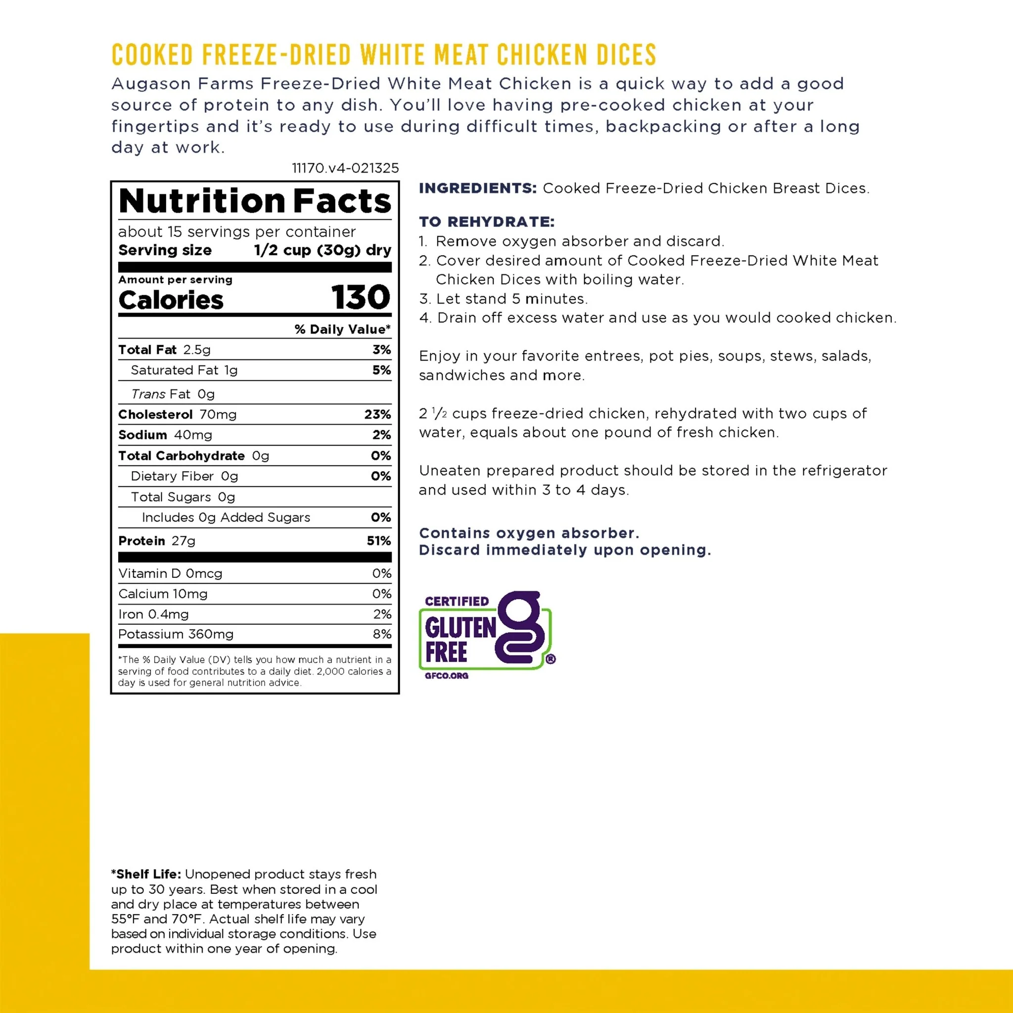 Cooked Freeze Dried White Meat Chicken Dices Can, 15 Servings - Image 3