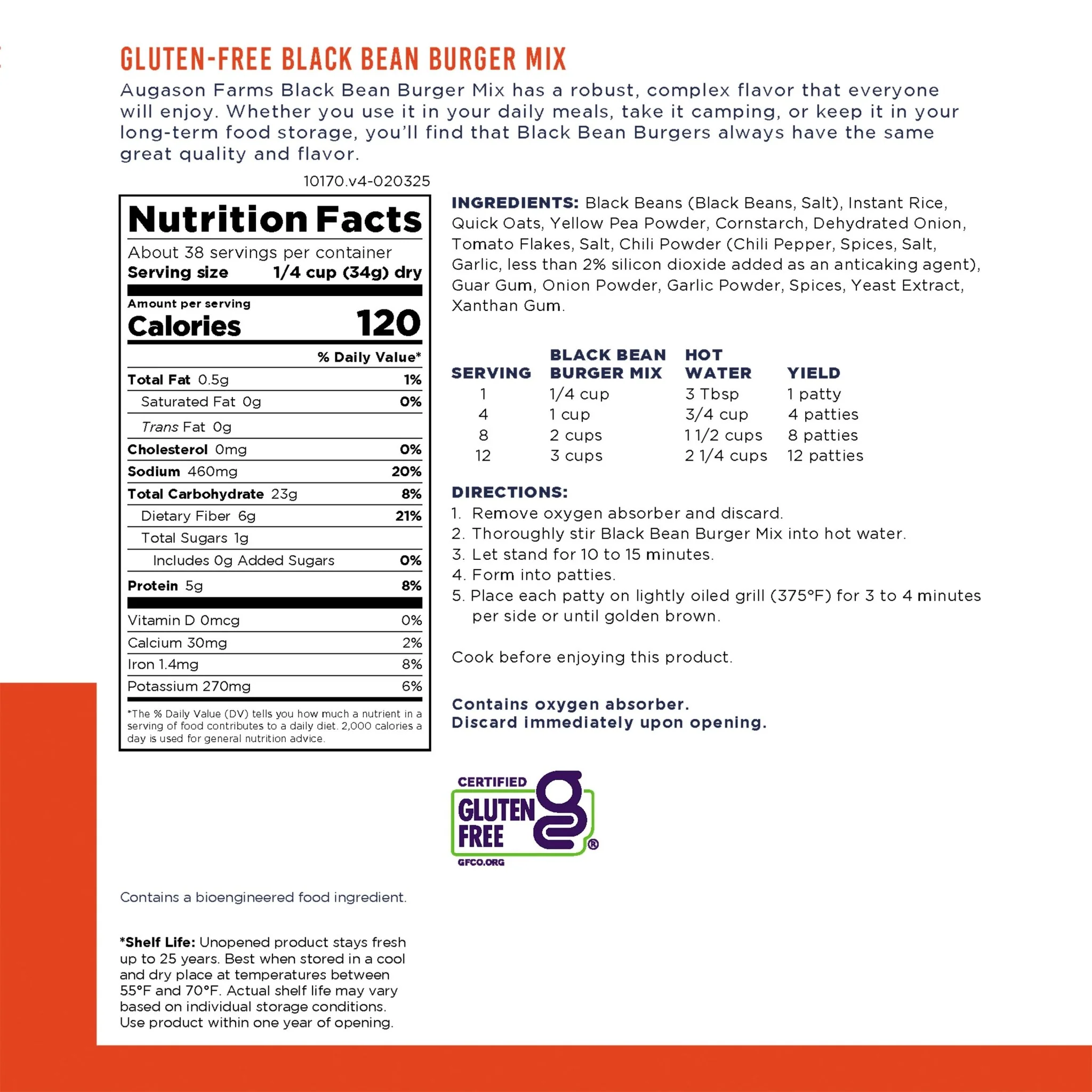 Gluten Free Black Bean Burger Mix Can, 38 Servings - Image 3